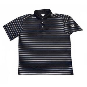 Callaway Men's Striped Dri-Fit Polo Shirt Navy Blue White Stripes - Largeโ
